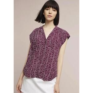 Maeve by Anthropologie Purple Raffine Cap Sleeve Button Blouse - Size - Medium